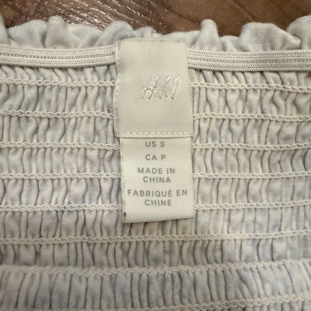 H&M White Smocked Blue Graphic Lettuce Tube Top Small - Picture 4 of 8